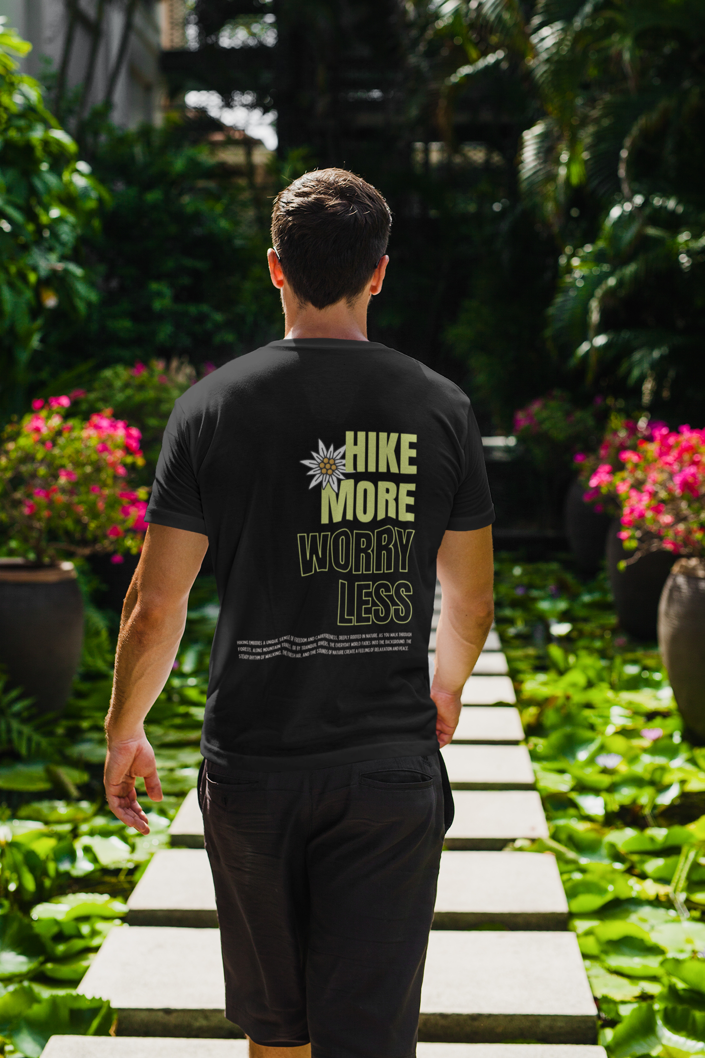 Hike more, worry less - Unisex  Premium T-Shirt (Backprint)